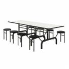 Mesa para Refeitório ESCAMOTEÁVEL 08 Lugares MDP Branco de 25 mm - Assento PRETO - 50804