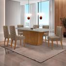 Mesa para Sala de Jantar Aida 180cm MDF Canto Copo com Vidro e 6 Cadeiras Safira