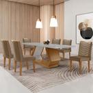 Mesa para Sala de Jantar Alvorada 180cm MDF com Vidro Canto Copo e 6 Cadeiras Liz