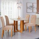 Mesa para Sala De Jantar Flora Quadrada MDF e 04 Cadeiras Fernanda Wood Cimol Madeira/Offwhite/Madeira/Nude