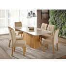 Mesa para Sala De Jantar Helena 210 x 100 cm e 6 Cadeiras Juliana Wood Cimol Madeira/Off-White/Madeira/Nude