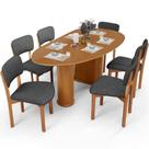 Mesa Para Sala De Jantar Ourense Com 06 Cadeiras Sala De Jantar Dara L02 Linho Cinza Escuro - Lyam Decor