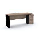 Mesa Pé Painel com Gaveteiro 3 Gavetas PE40 em MDP 164 x 60 cm Cor Noce Naturalle Base Preta