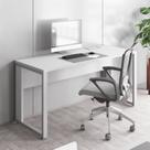 Mesa Plataforma Individual com Caixa de Tomadas Pés Metal 120cm Industrial Executive Cinza