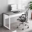 Mesa Plataforma Individual com Caixa de Tomadas Pés Metal 120cm Industrial Executive Cinza Sagrado E Branco