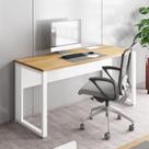 Mesa Plataforma Individual com Caixa de Tomadas Pés Metal 120cm Industrial Executive Macadâmia E Branco