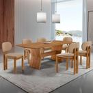 Mesa Portugal Tampo Laminado Barril 6 Cadeiras Nala Moderna Linho Palha/imbuia Nat/cinam. Imbuia