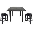 Mesa Quadrada Desmontável de Plástico 90cm Preta + 2 Banquetas Empilháveis
