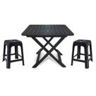 Mesa Quadrada Dobrável 80x72cm Preta + 2 Banquetas Empilháveis
