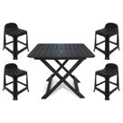 Mesa Quadrada Dobrável 80x72cm Preta + 4 Banquetas Com Encosto