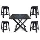 Mesa Quadrada Dobrável 80x72cm Preta + 4 Banquetas Empilháveis