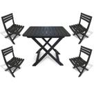 Mesa Quadrada Dobrável 80x72cm Preta + 4 Cadeiras Dobráveis Bistrô