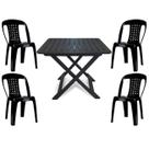 Mesa Quadrada Dobrável 80x72cm Preta + 4 Cadeiras Vime Empilhável