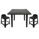 Mesa Quadrada Plástico Desmontável 90cm Preta + 2 Banquetas Com Encosto