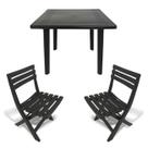 Mesa Quadrada Plástico Desmontável 90cm Preta + 2 Cadeiras Dobráveis