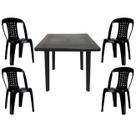 Mesa Quadrada Plástico Desmontável 90cm Preta + 4 Cadeiras Vime Empilhável