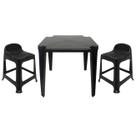 Mesa Quadrada Plástico Monobloco 70cm Preta + 2 Banquetas Com Encosto