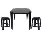 Mesa Quadrada Plástico Monobloco 70cm Preta + 2 Banquetas Empilháveis