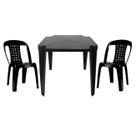 Mesa Quadrada Plástico Monobloco 70cm Preta + 2 Cadeiras Vime Empilhável