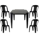 Mesa Quadrada Plástico Monobloco 70cm Preta + 4 Cadeiras Vime Empilhável