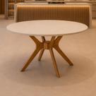 Mesa Redonda 110cm Sala Jantar Julia Pés Madeira Tampo Vidro Cor:OffWhite/Castanho