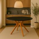 Mesa Redonda 130cm Sala Jantar Julia Pés Madeira Tampo Vidro Cor:Preto/Castanho