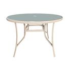 Mesa Redonda Arpoador Macaé Fratini 107 cm (largura) Alumínio Fendi Tampo de Vidro com Furo Central