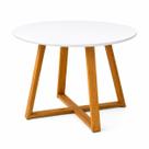 Mesa Redonda Branca 90cm 4 Lugares Livia MDF com Pés de Madeira Maciça