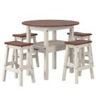 Mesa Redonda com 4 Banquetas em Madeira Maciça Branco Envelhecido