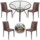 Mesa Redonda de Alumínio 90cm com Tampo de Vidro e 4 Cadeiras em Rattan Polipropileno Mesa Redonda de Alumínio 90cm com Tampo de Vidro e 4 Cadeiras em Rattan Polipropileno
