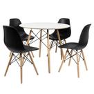 Mesa Redonda de Jantar Eames Chanfrada 90cm com 4 Cadeiras DSW Design Clássico Branco Preto