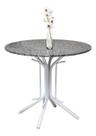 Mesa Redonda De Jantar Tampo Granito + Base Em Aço Branca