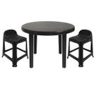 Mesa Redonda Desmontável de Plástico 94cm Preta + 2 Banquetas Com Encosto