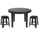 Mesa Redonda Desmontável de Plástico 94cm Preta + 2 Banquetas Empilháveis Mesa Redonda Desmontável de Plástico 94cm Preta + 2 Banquetas Empilháveis