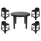 Mesa Redonda Desmontável de Plástico 94cm Preta + 4 Banquetas Com Encosto