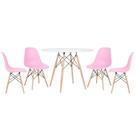 Mesa redonda Eames 100 cm branco + 4 cadeiras Eiffel DSW - Rosa claro
