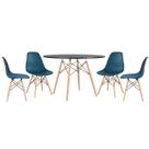 Mesa redonda Eames 120 cm + 4 cadeiras Eames DSW - Azul Petróleo