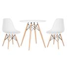 Mesa redonda Eames 70 cm + 2 cadeiras Eiffel DSW - Branco
