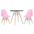 Mesa redonda Eames 70 cm preto + 2 cadeiras Eiffel DSW - Rosa
