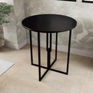Mesa Redonda Industrial Preto 80cm Tampo Madeira Preto