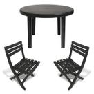 Mesa Redonda Plástico Desmontável 94cm Preta + 2 Cadeiras Dobráveis