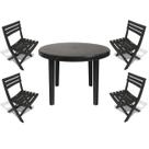 Mesa Redonda Plástico Desmontável 94cm Preta + 4 Cadeiras Dobráveis