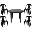 Mesa Redonda Plástico Desmontável 94cm Preta + 4 Cadeiras Vime Empilhável