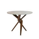 Mesa Redonda Santorini 90 cm Madeira Maciça Imbuia Tampo MDF com Vidro Off White