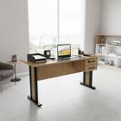 Mesa Reta de Escritório com e Chave Office 2 Gavetas 160cm Amêndoa E Preto