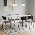 Mesa Retangular Alina 180cm Off White Champanhe Com 6 Cadeiras Barcelona N01 material sintético Preto Linho Cinza - Lyam Decor