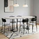 Mesa Retangular Alina 180cm Off White Preto Com 6 Cadeiras Barcelona N01 material sintético Preto Linho Cinza - Lyam Decor