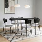 Mesa Retangular Alina 180cm Preto Champanhe Com 6 Cadeiras Barcelona N01 material sintético Preto Linho Cinza - Lyam Decor