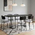 Mesa Retangular Alina 180cm Preto Com 6 Cadeiras Barcelona N01 material sintético Preto Linho Cinza - Lyam Decor