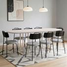 Mesa Retangular Alina 200cm Off White Champanhe Com 8 Cadeiras Barcelona N01 material sintético Preto Linho Cinza - Lyam Decor